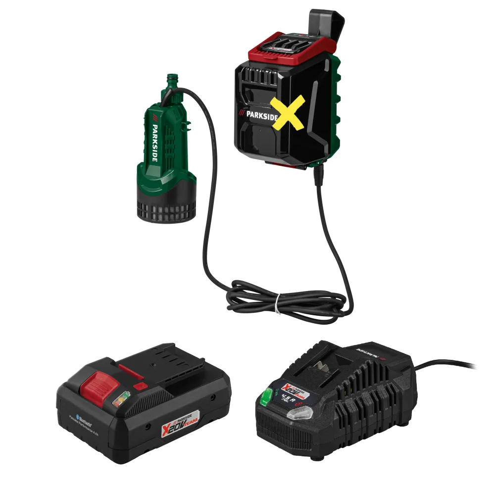 PARKSIDE® Aku čerpadlo na dažďovú vodu 20 V PRPA 20-Li B3 + Smart akumulátor 20 V/4 Ah + Rýchlonabíjačka akumulátora 20 V/4,5 A