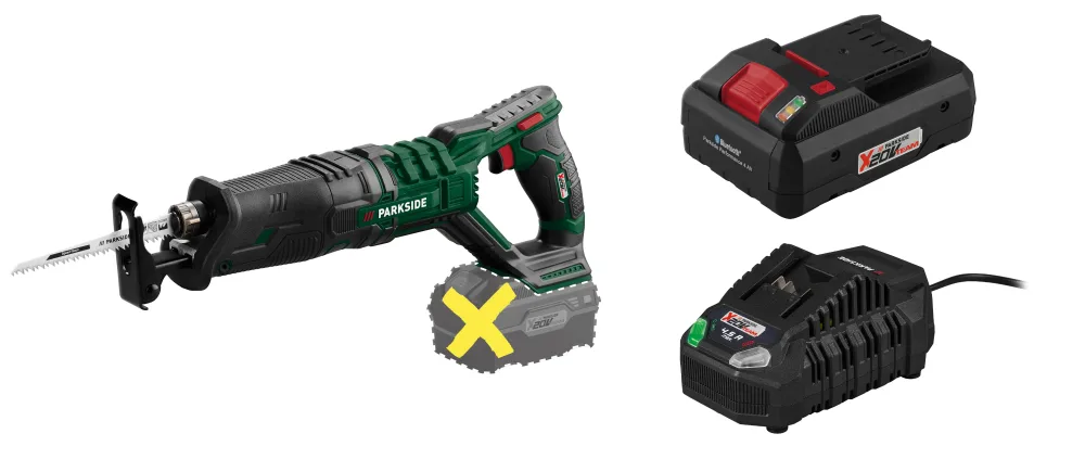 PARKSIDE® Aku chvostová píla 20 V PSSA 20-Li B2 + Smart akumulátor 20 V/4 Ah PAPS 204 B1 + Rýchlonabíjačka 20 V/4,5 A PLG 20 C3