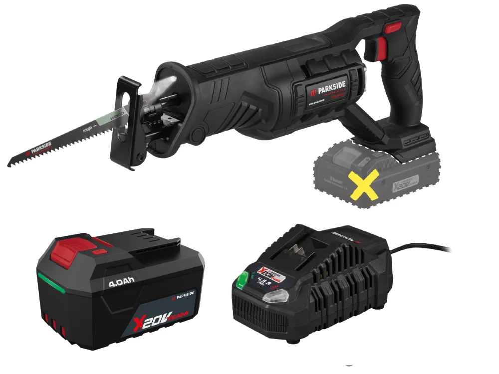 PARKSIDE® Aku chvostová píla 20 V PSSAP 20-Li E6 + Akumulátor 20 V/4 Ah + Rýchlonabíjačka 20 V/4,5 A