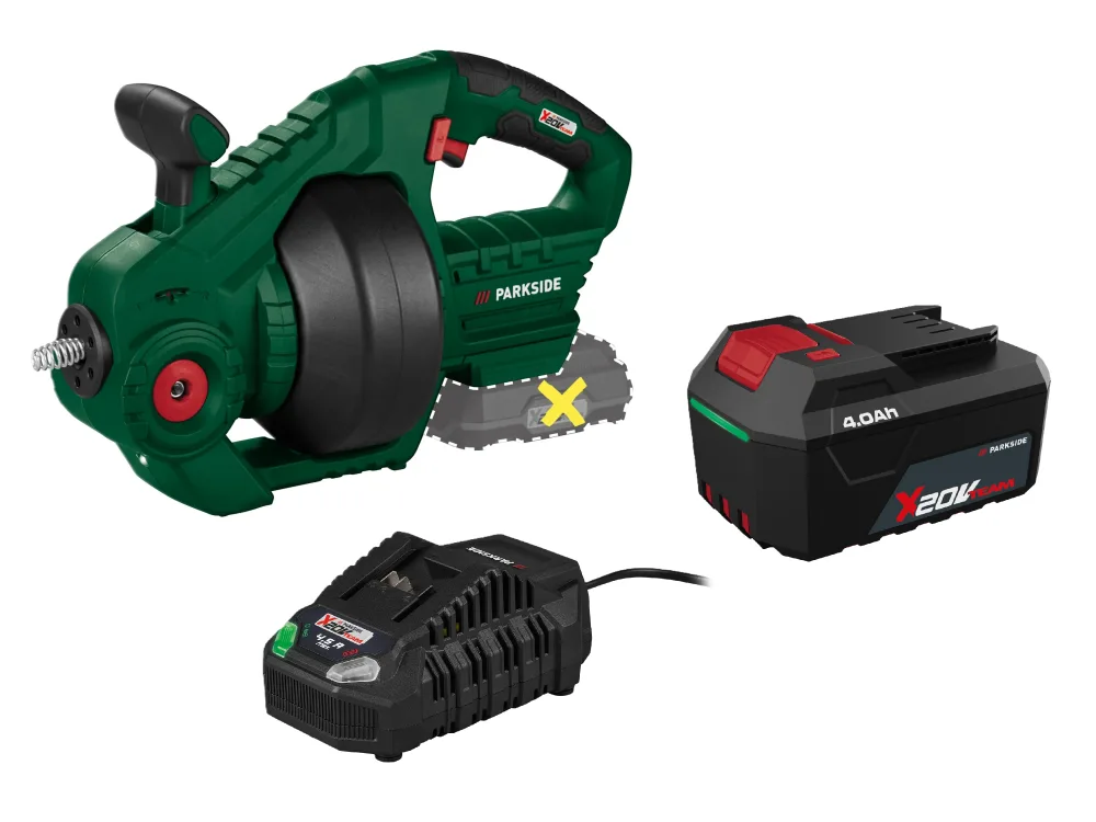 PARKSIDE® Aku čistič potrubia PARRW 20-Li A1 + Akumulátor 20 V/4 Ah + Rýchlonabíjačka 20 V/4,5 A