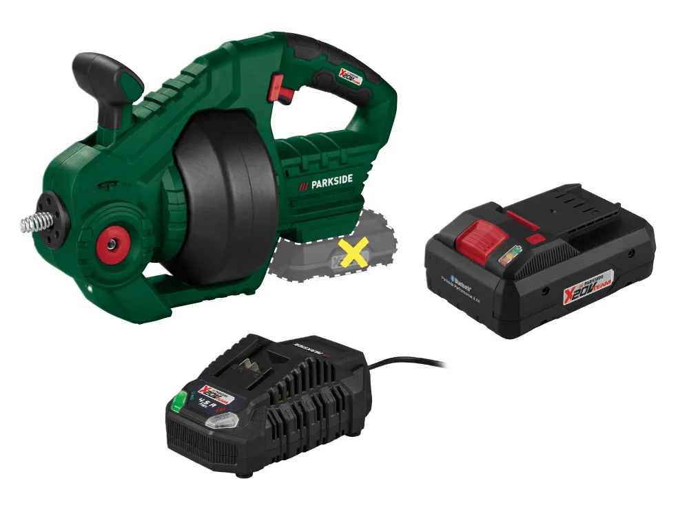PARKSIDE® Aku čistič potrubia PARRW 20-Li A1 + Smart akumulátor 20 V/4 Ah + Rýchlonabíjačka 20 V/4,5 A