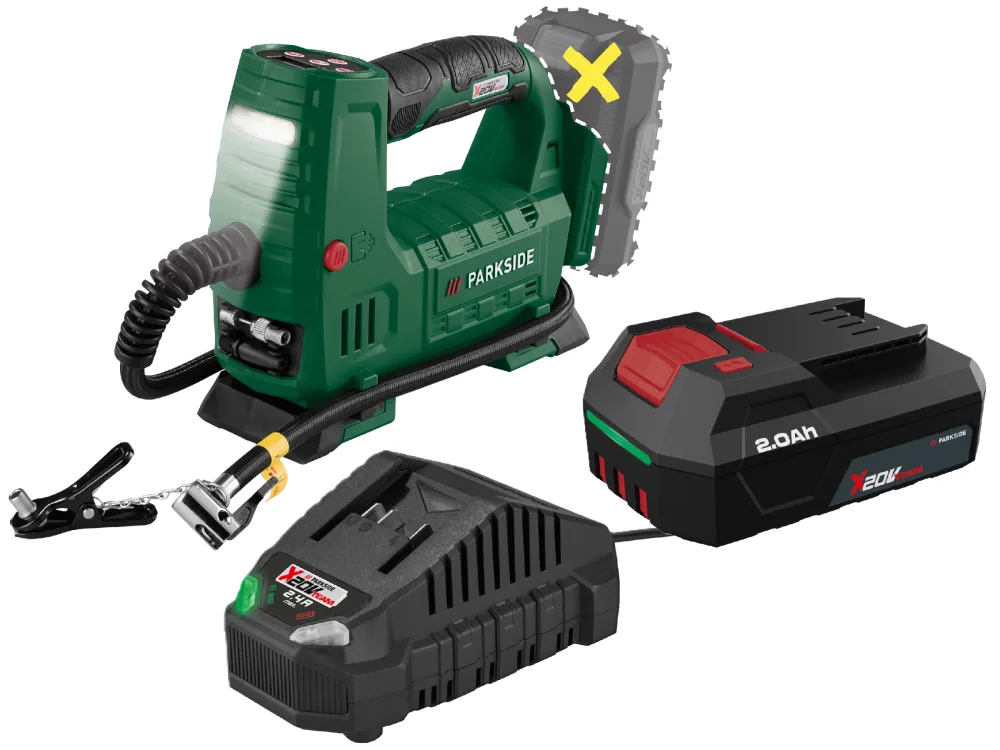 PARKSIDE® Aku kompresor 20 V PAKT 20-Li A1 + Akumulátor 20 V/2 Ah + Nabíjačka 20 V/2,4 A