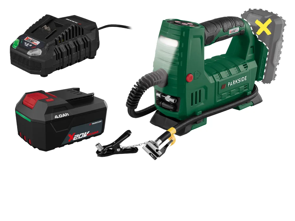 PARKSIDE® Aku kompresor 20 V PAKT 20-Li A1 + Akumulátor 20 V/4 Ah + Rýchlonabíjačka akumulátora 20 V/4,5 A
