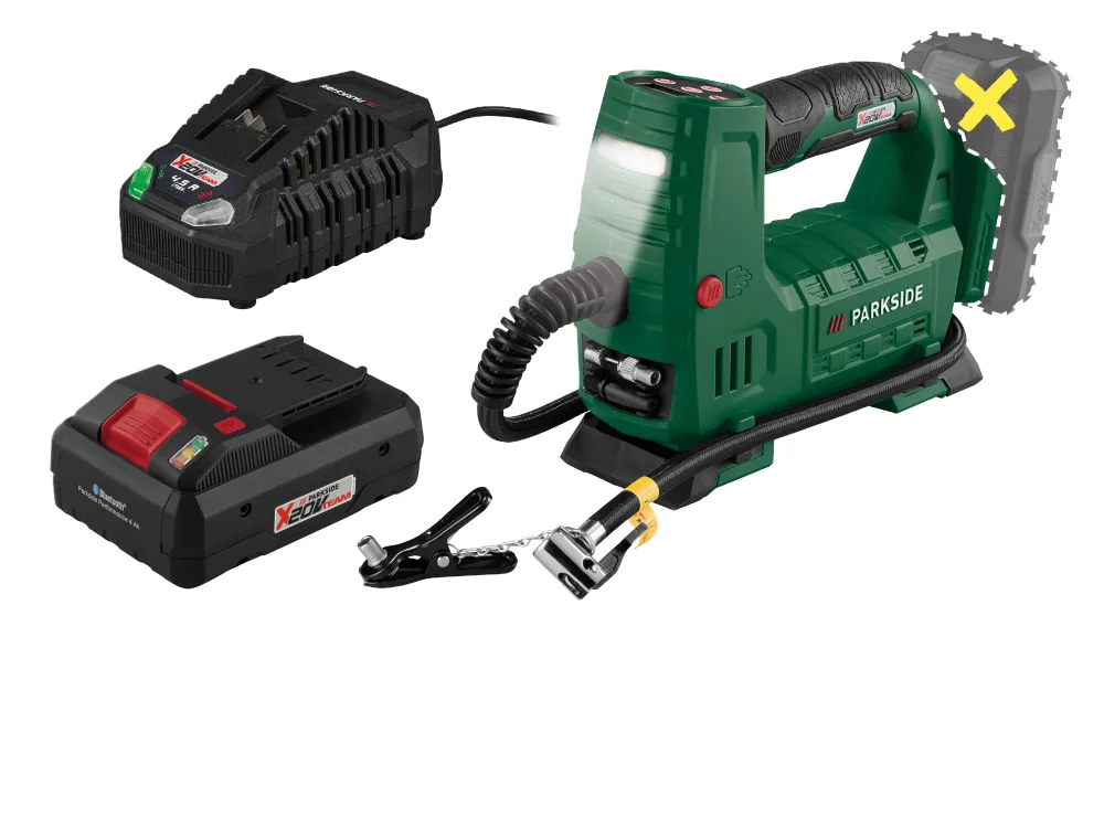 PARKSIDE® Aku kompresor 20 V PAKT 20-Li A1 + Smart akumulátor 20 V/4 Ah + Rýchlonabíjačka 20 V/4,5 A