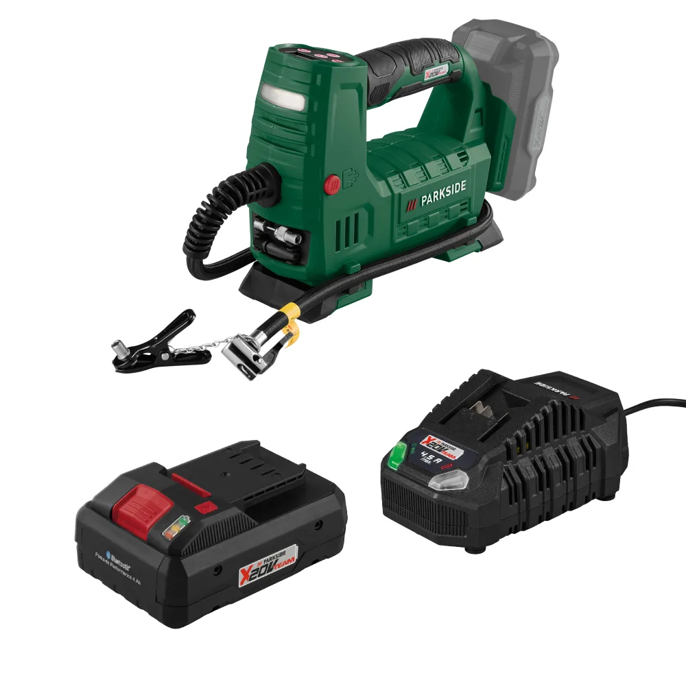 PARKSIDE® Aku kompresor 20 V PAKT 20-Li A1 + Smart akumulátor 20 V/4 Ah + Rýchlonabíjačka akumulátora 20 V/4,5 A