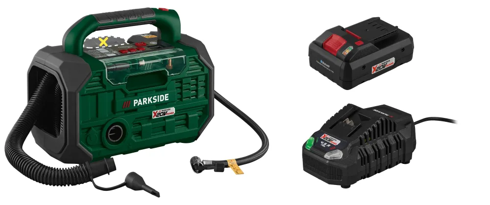 PARKSIDE® Aku kompresor a pumpa 20 V PKA 20-Li C3 + Smart akumulátor 20 V/4 Ah PAPS 204 B1 + Rýchlonabíjačka 20 V/4,5 A PLG 20 C3