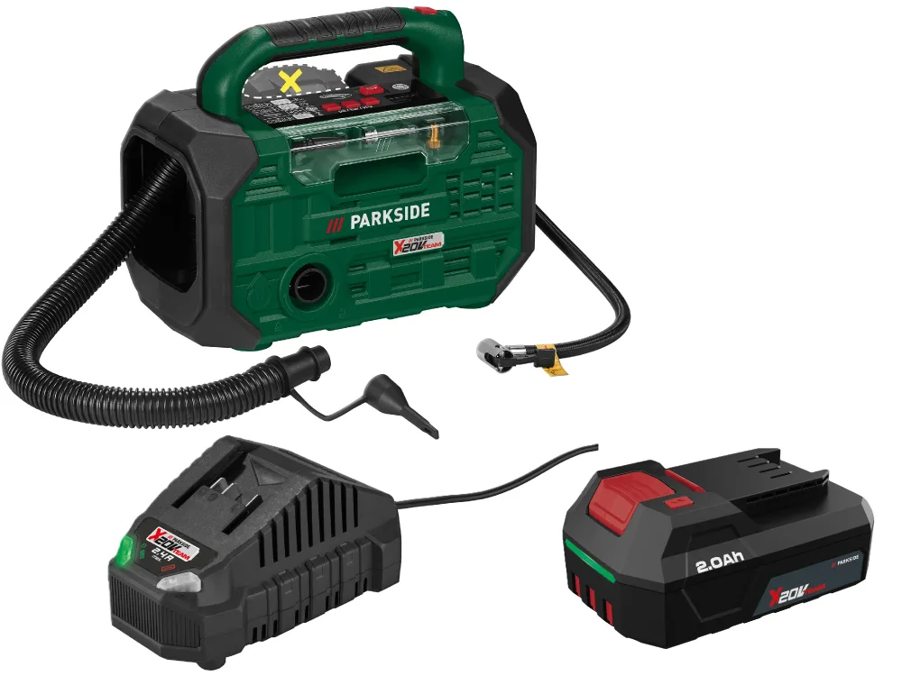 PARKSIDE® Aku kompresor a pumpa PKA 20-Li D3 + Akumulátor 20 V/2 Ah + Nabíjačka 20 V/2,4 A