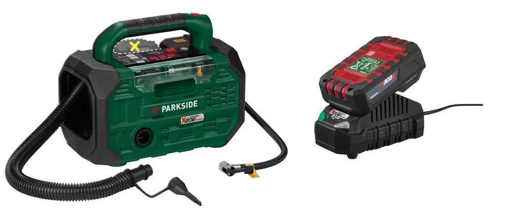 PARKSIDE® Aku kompresor a pumpa PKA 20-Li D3 + Akumulátor 20 V/2 Ah PAP 202 A1 + Nabíjačka na akumulátor 20 V/2,4 A PLG 20 C1