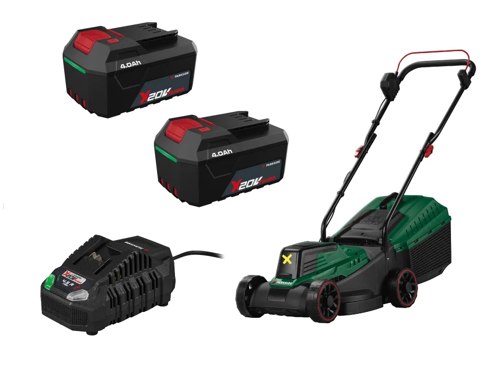 PARKSIDE®  Aku kosačka na trávu 20 V PARM 20 A1 + Akumulátor 20 V/4 Ah, 2 kusy + Rýchlonabíjačka 20 V/4,5 A