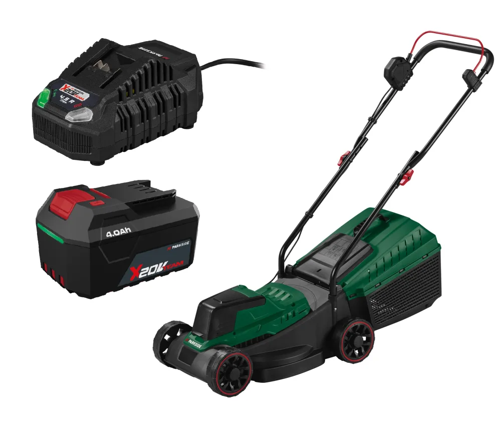 PARKSIDE® Aku kosačka na trávu 20 V PARM 20 A1 + Rýchlonabíjačka akumulátora 20 V/4,5 A + Akumulátor 20 V/4 Ah