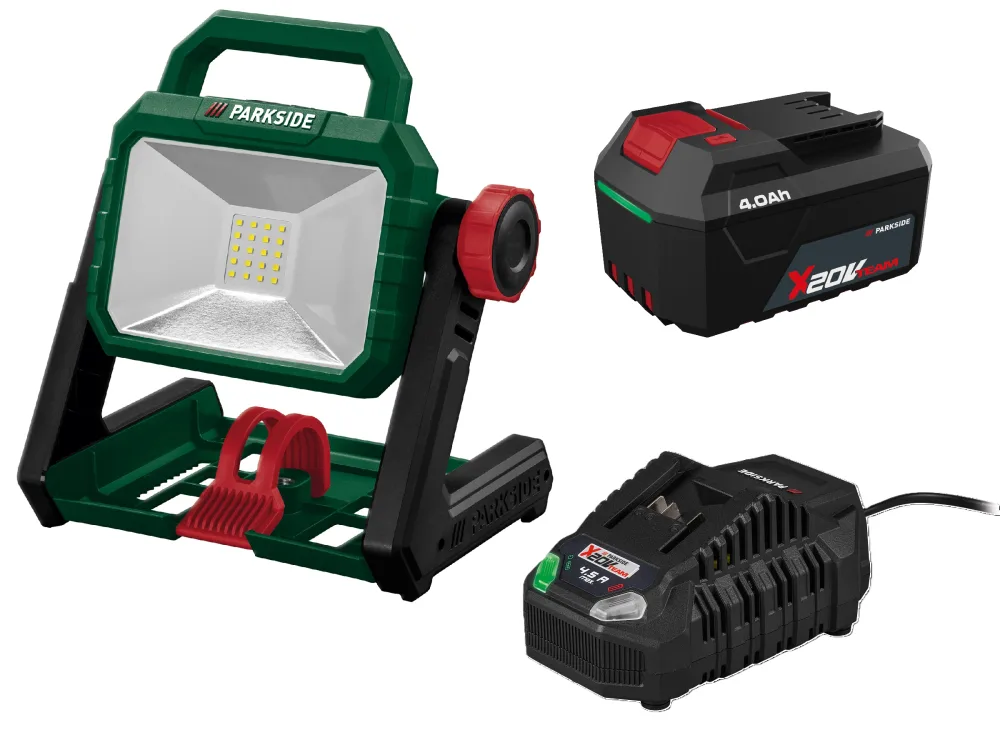 PARKSIDE® Aku LED reflektor PLSA 20-Li A1 + Akumulátor 20 V/4 Ah + Rýchlonabíjačka 20 V/4,5 A