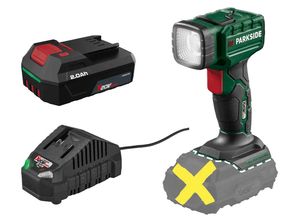 PARKSIDE® Aku LED ručná lampa 20 V PLHLA 20 Li A1 + Akumulátor 20 V/2 Ah + Nabíjačka 20 V/2,4 A