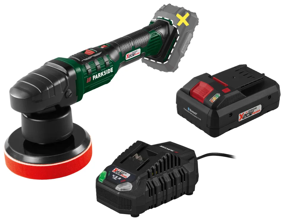 PARKSIDE® Aku leštička PPMA 20-Li C4 + Smart akumulátor 20 V/4 Ah + Rýchlonabíjačka 20 V/4,5 A
