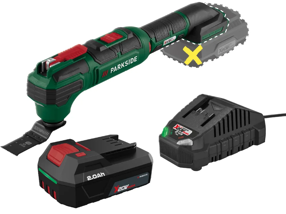 PARKSIDE® Aku multifunkčné náradie 20 V + Akumulátor 20 V/2 Ah + Nabíjačka 20 V/2,4 A