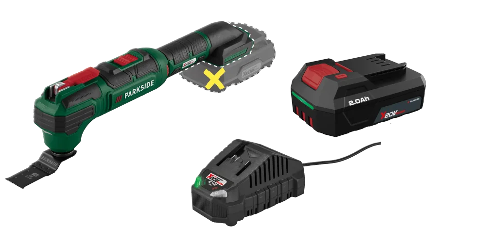 PARKSIDE® Aku multifunkčné náradie PAMFW 20-Li C3 + Akumulátor 20 V/2 Ah PAP 202 A1 + Nabíjačka na akumulátor 20 V/2,4 A PLG 20 C1