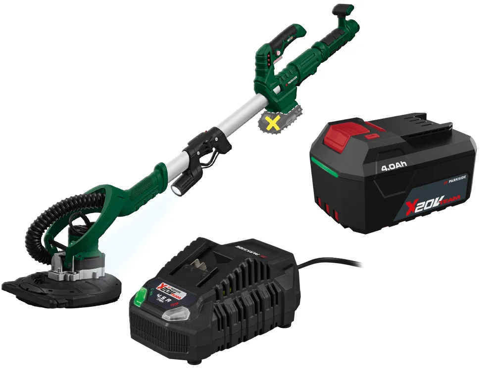 PARKSIDE® Aku nástenná a stropná brúska 20 V PWDSA 20-Li A1 + Akumulátor 20 V/4 Ah + Rýchlonabíjačka 20 V/4,5 A