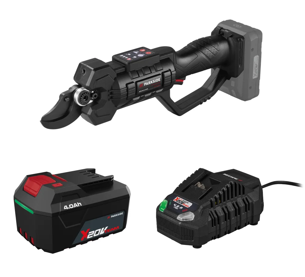 PARKSIDE® Aku nožnice na konáre 20 V/4Ah PPAAS 20-Li A1 + Rýchlonabíjačka akumulátora 20 V/4,5 A + Akumulátor 20 V/4 Ah