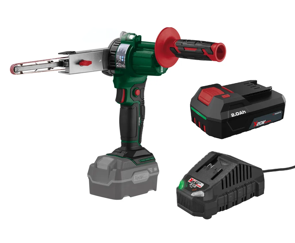 PARKSIDE® Aku pásový pilník 20 V PBFA 20-Li A1 + Akumulátor 20 V/2 Ah PAP 202 A1 + Nabíjačka na akumulátor 20 V/2,4 A PLG 20 C1