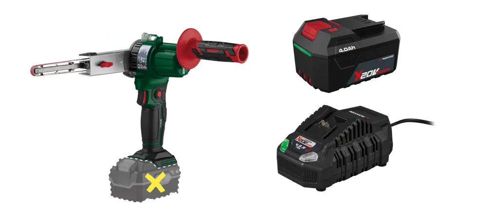 PARKSIDE® Aku pásový pilník 20 V PBFA 20-Li A1 + Akumulátor 20 V/4 Ah PAP 204 A1 + Rýchlonabíjačka 20 V/4,5 A PLG 20 C3