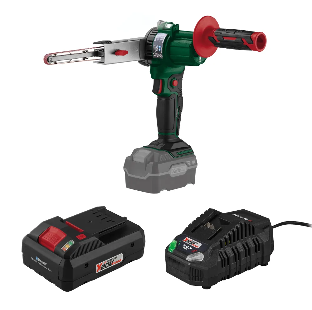 PARKSIDE® Aku pásový pilník 20 V PBFA 20-Li A1 + Smart akumulátor 20 V/4 Ah + Rýchlonabíjačka akumulátora 20 V/4,5 A