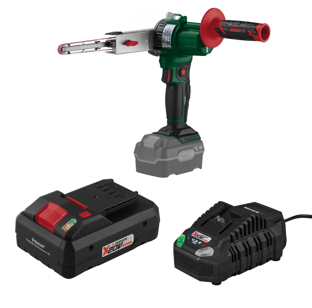 PARKSIDE® Aku pásový pilník 20 V PBFA 20-Li A1 + Smart akumulátor 20 V/4 Ah + Rýchlonabíjačka akumulátora 20 V/4,5 A