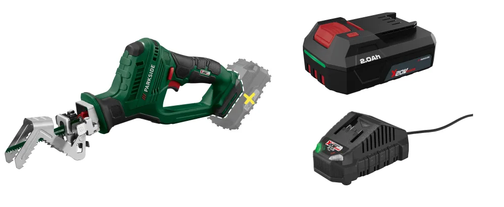PARKSIDE® Aku píla na konáre PASA 20-Li D3 + Akumulátor 20 V/2 Ah PAP 202 A1 + Nabíjačka na akumulátor 20 V/2,4 A PLG 20 C1