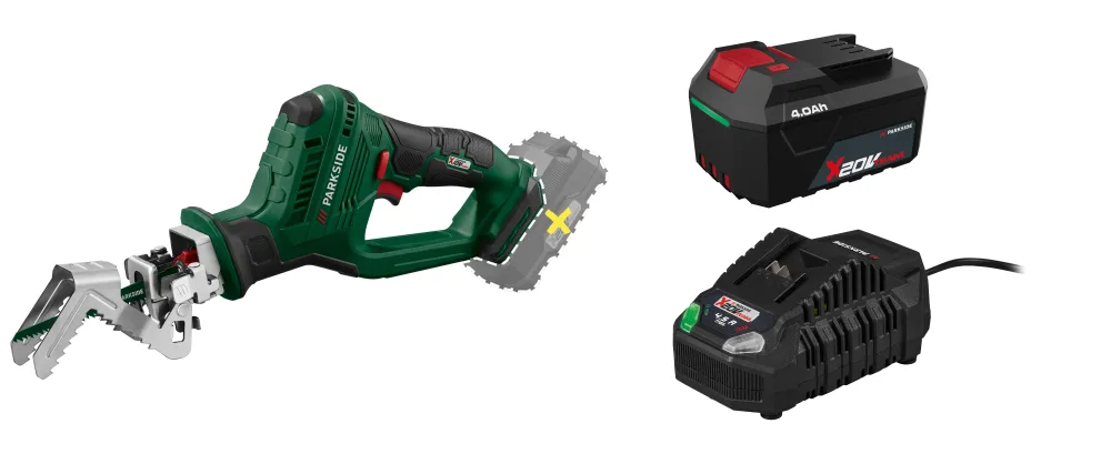 PARKSIDE® Aku píla na konáre PASA 20-Li D3 + Akumulátor 20 V/4 Ah PAP 204 A1 + Rýchlonabíjačka akumulátora 20 V/4,5 A PLG 20 C3