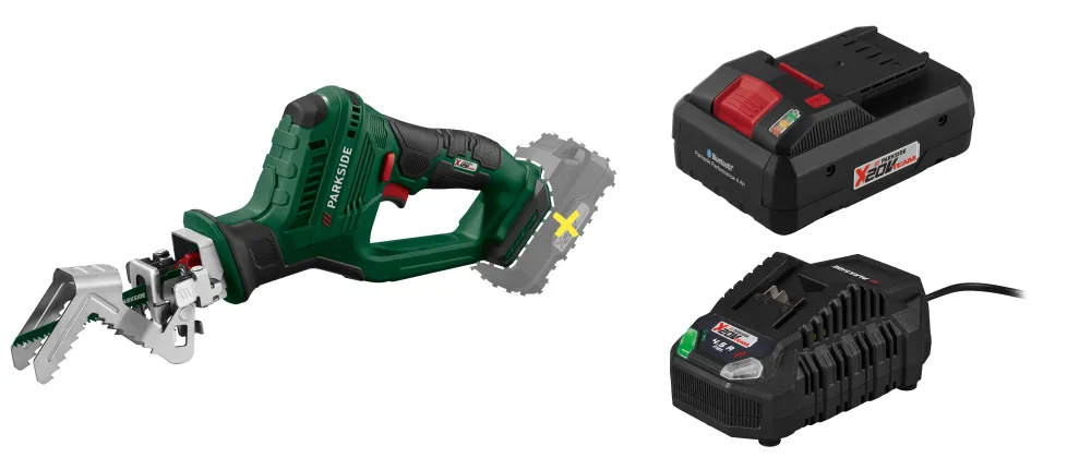 PARKSIDE® Aku píla na konáre PASA 20-Li D3 + Smart akumulátor 20 V/4 Ah PAPS 204 B1 + Rýchlonabíjačka 20 V/4,5 A PLG 20 C3