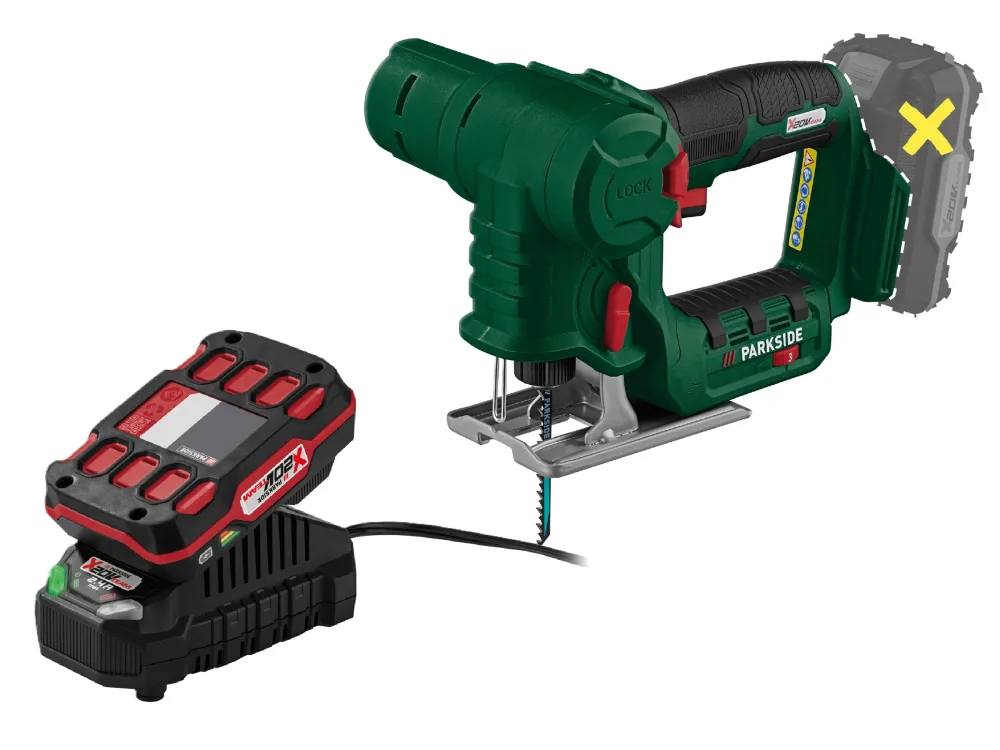 PARKSIDE® Aku priamočiara a chvostová píla PSSSA 20-Li B2 + Akumulátor 20 V 2 Ah + Nabíjačka 20 V 2,4 A