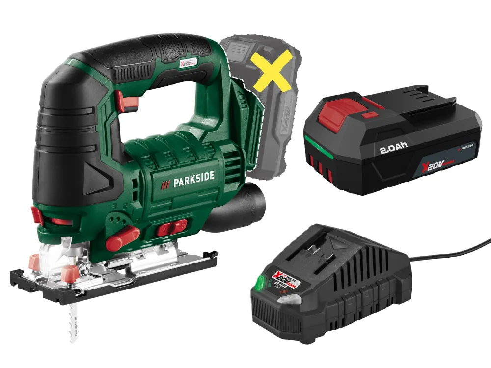 PARKSIDE® Aku priamočiara píla 20 V PSTDA 20-Li C3 + Akumulátor 20 V/2 Ah + Nabíjačka 20 V/2,4 A