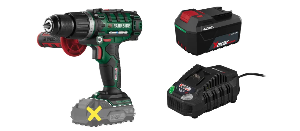 PARKSIDE® Aku príklepový vŕtací skrutkovač 20 V PSBSA 20-Li E4 + Akumulátor 20 V/4 Ah PAP 204 A1 + Rýchlonabíjačka 20 V/4,5 A