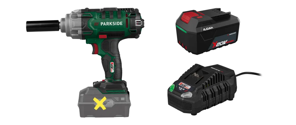 PARKSIDE® Aku rázový uťahovák 20 V PASSK 20-Li C4 + Akumulátor 20 V/4 Ah PAP 204 A1 + Rýchlonabíjačka 20 V/4,5 A PLG 20 C3