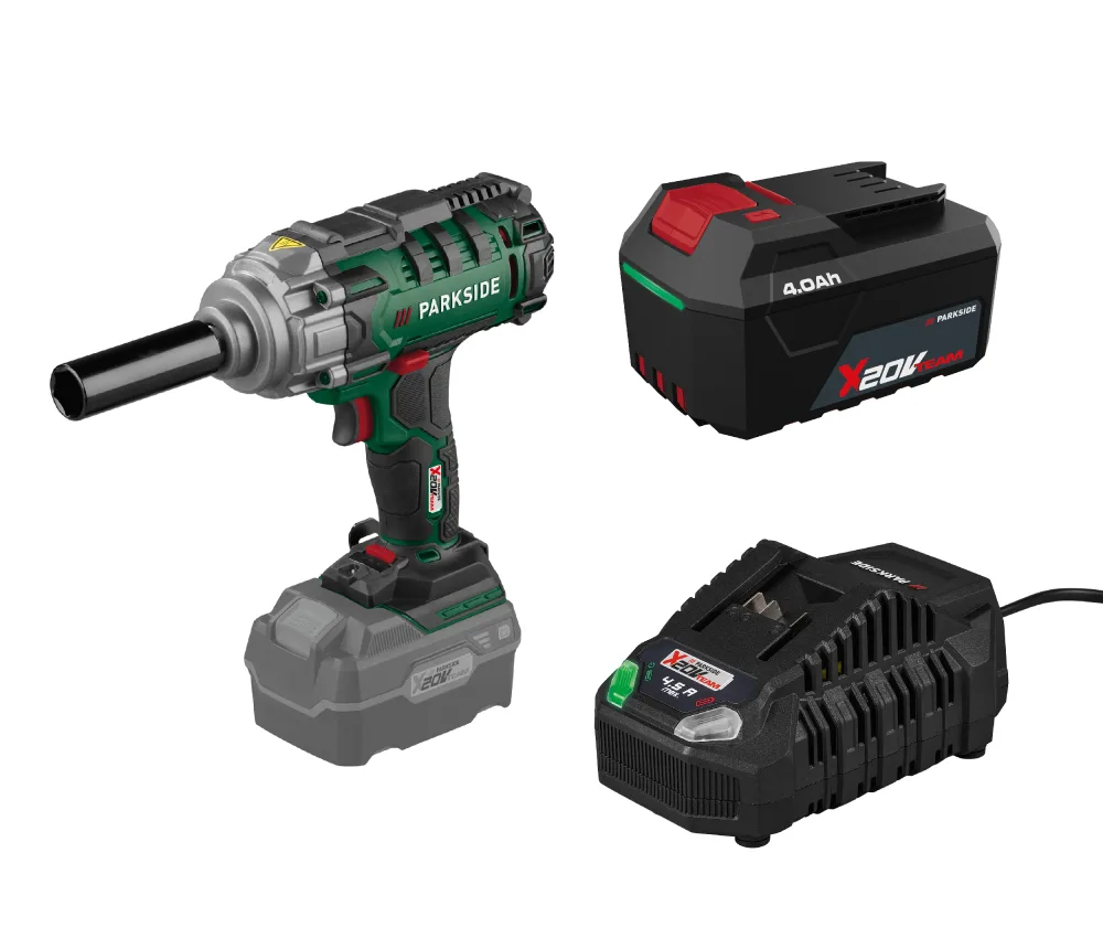 PARKSIDE® Aku rázový uťahovák 20 V PASSK 20-Li C4 + Akumulátor 20 V/4 Ah + Rýchlonabíjačka akumulátora 20 V/4,5 A