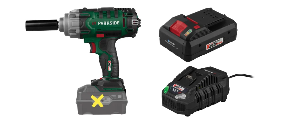 PARKSIDE® Aku rázový uťahovák 20 V PASSK 20-Li C4 + Smart akumulátor 20 V/4 Ah PAPS 204 B1 + Rýchlonabíjačka 20 V/4,5 A PLG 20 C3