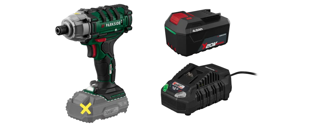 PARKSIDE® Aku rázový uťahovák PDSSA 20-Li B2 + Akumulátor 20 V/4 Ah PAP 204 A1 + Rýchlonabíjačka akumulátora 20 V/4,5 A PLG 20 C3