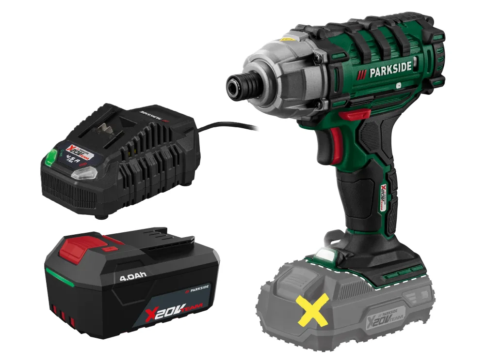 PARKSIDE® Aku rázový uťahovák PDSSA 20-Li B2 + Akumulátor 20 V/4 Ah + Rýchlonabíjačka 20 V/4,5 A