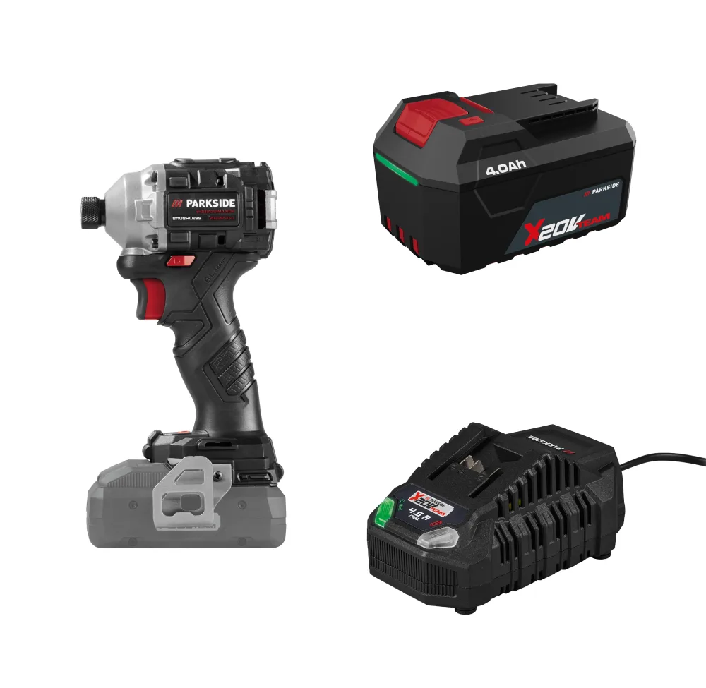 PARKSIDE® Aku rázový uťahovák PDSSAP 20-Li D3 + Akumulátor 20 V/4 Ah + Rýchlonabíjačka akumulátora 20 V/4,5 A