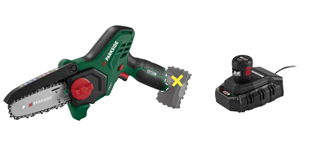 PARKSIDE® Aku reťazová píla 12 V PGHSA 12 D3 + Akumulátor 12 V/2,5 Ah PAPK 12 2.5 B1 + Nabíjačka 6 A PLGK 12 6.0 B1
