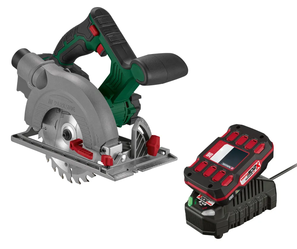 PARKSIDE® Aku ručná kotúčová píla 20 V PHKSA 20-Li C4 + Akumulátor 20 V/2 Ah PAP 20 B1 + Nabíjačka 20 V/2,4 A PLG 20 C1