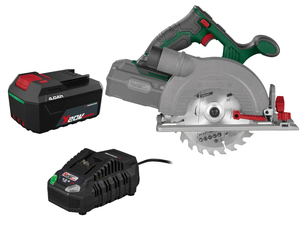 PARKSIDE® Aku ručná kotúčová píla 20 V PHKSA 20-Li C4 + Akumulátor 20 V/4 Ah + Rýchlonabíjačka 20 V/4,5 A