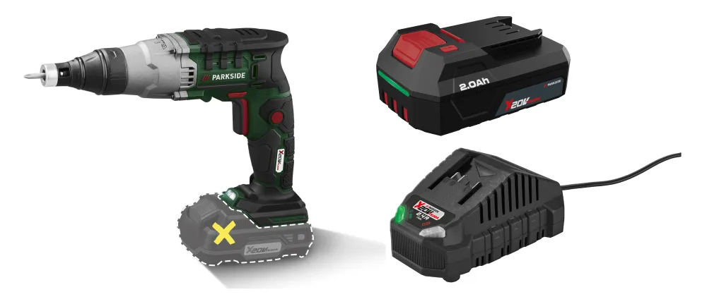 PARKSIDE® Aku skrutkovač na sadrokartón PTBSA 20-Li B2 + Akumulátor 20 V/2 Ah PAP 202 A1 + Nabíjačka 20 V/2,4 A PLG 20 C1