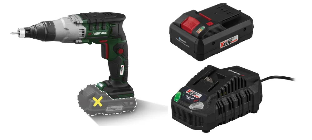 PARKSIDE® Aku skrutkovač na sadrokartón PTBSA 20-Li B2 + Smart akumulátor 20 V/4 Ah PAPS 204 B1 + Rýchlonabíjačka 20 V/4,5 A