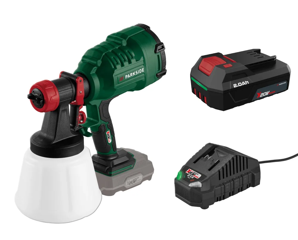 PARKSIDE® Aku striekacia pištoľ na farbu PFSA 20-Li B2 + Akumulátor 20 V/2 Ah + Nabíjačka na akumulátor 20 V/2,4 A