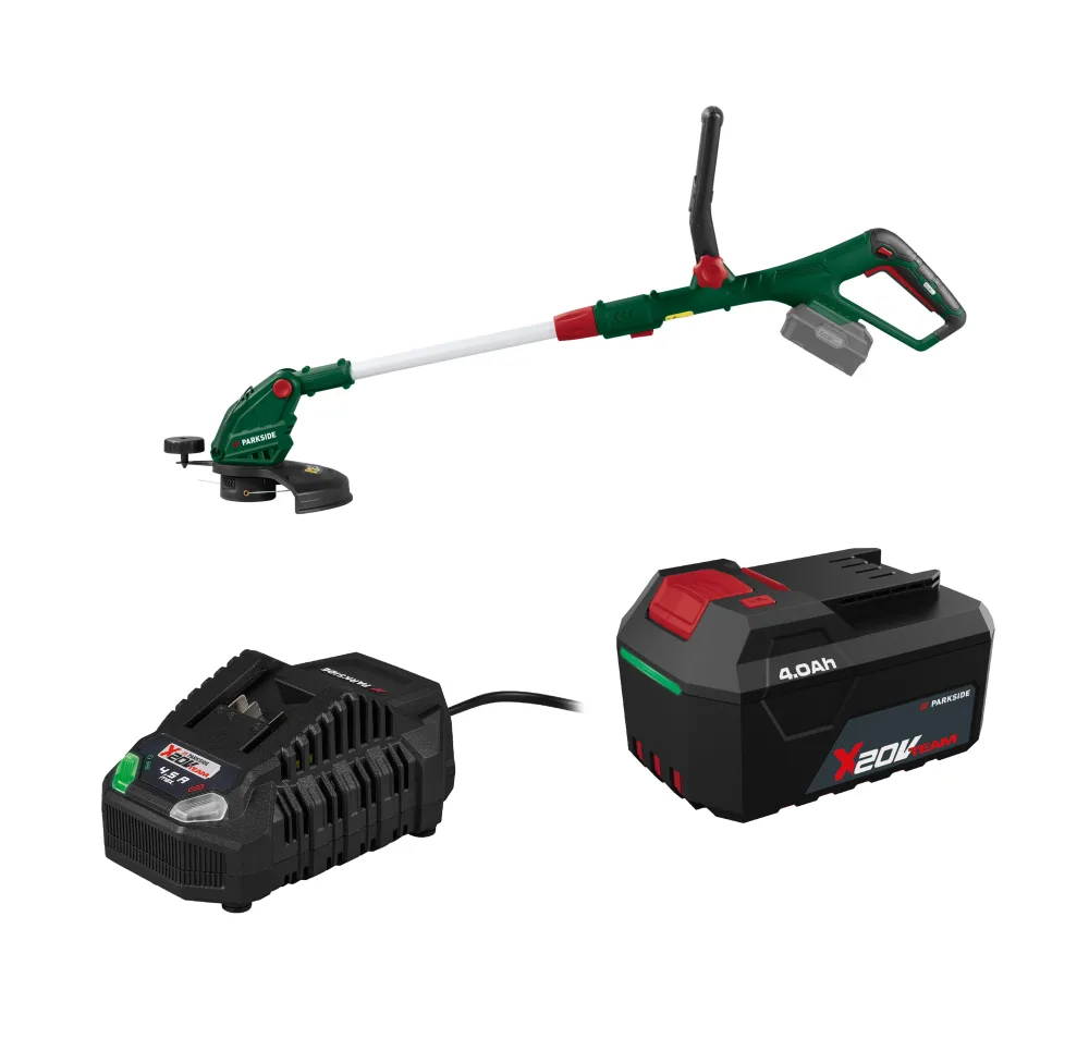 PARKSIDE® Aku strunová kosačka 20 V PRTA 20-Li D3 + Akumulátor 20 V/4 Ah + Rýchlonabíjačka akumulátora 20 V/4,5 A