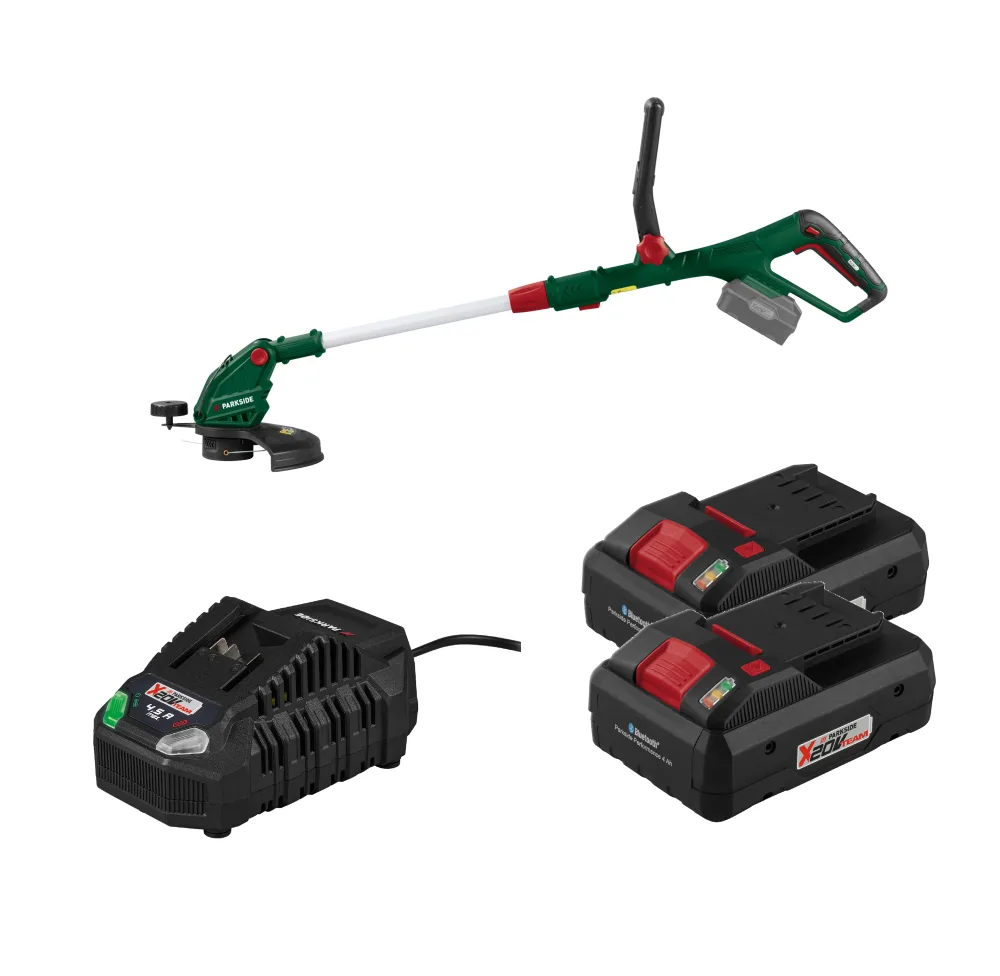 PARKSIDE® Aku strunová kosačka 20 V PRTA 20-Li D3 + Smart akumulátor 20 V/4 Ah, 2 kusy + Rýchlonabíjačka akumulátora 20 V/4,5 A