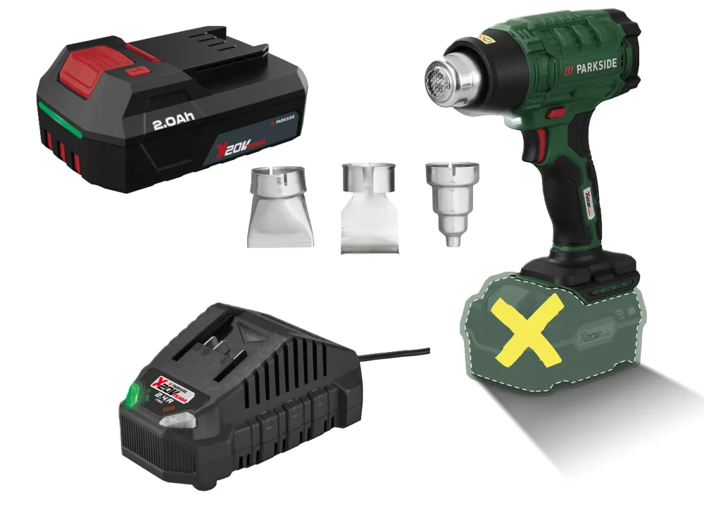 PARKSIDE® Aku teplovzdušná pištoľ PHLGA 20-Li C2 + Akumulátor 20 V/2 Ah + Nabíjačka 20 V/2,4 A