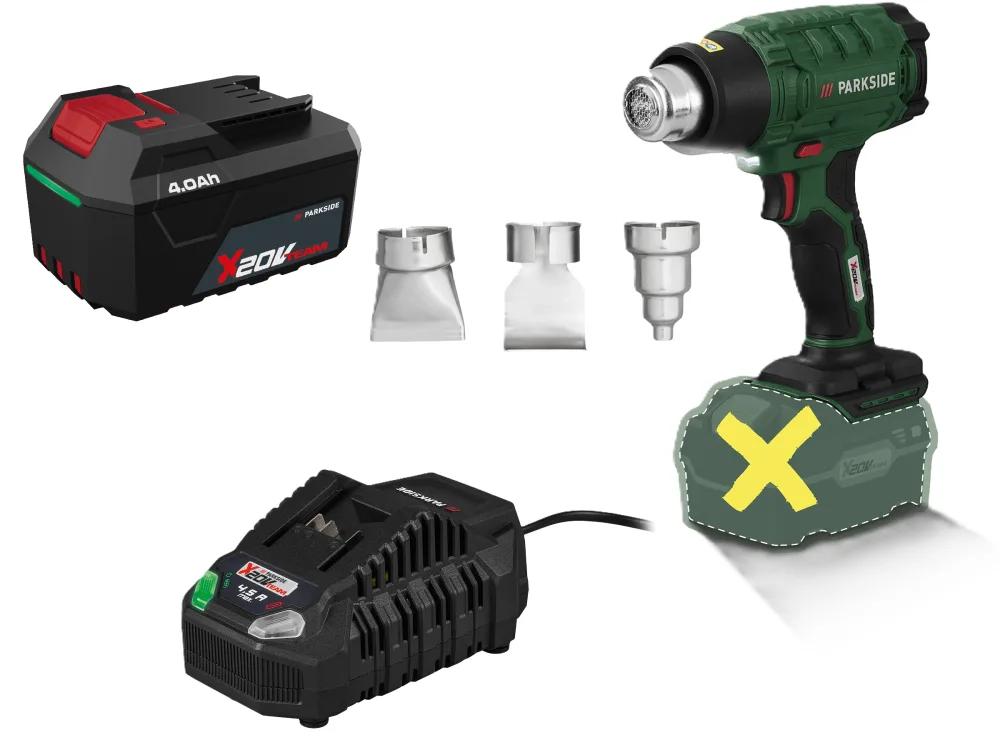 PARKSIDE® Aku teplovzdušná pištoľ PHLGA 20-Li C2 + Akumulátor 20 V/4 Ah + Rýchlonabíjačka 20 V/4,5 A