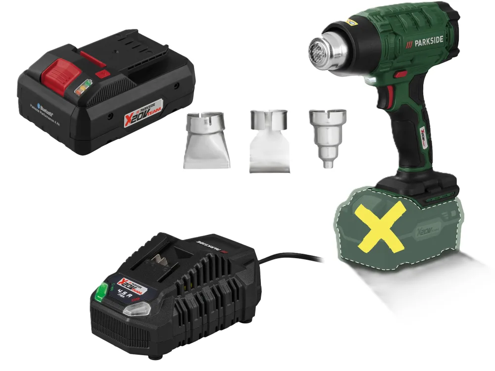 PARKSIDE® Aku teplovzdušná pištoľ PHLGA 20-Li C2 + Smart akumulátor 20 V/4 Ah + Rýchlonabíjačka 20 V/4,5 A