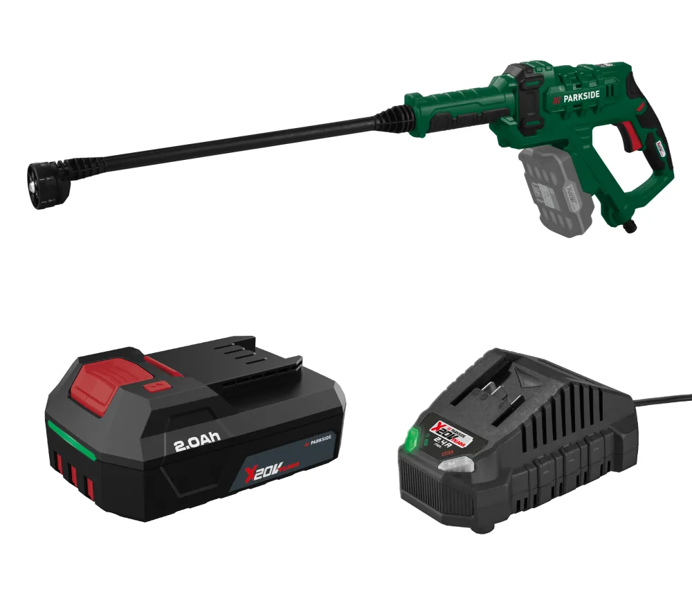 PARKSIDE® Aku tlakový čistič 20 V PDRA 20-Li D4 + Akumulátor 20 V/2 Ah PAP 202 A1 + Nabíjačka na akumulátor 20 V/2,4 A PLG 20 C1