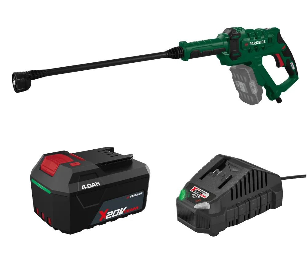 PARKSIDE® Aku tlakový čistič 20 V PDRA 20-Li D4 + Rýchlonabíjačka akumulátora 20 V/4,5 A + Akumulátor 20 V/4 Ah